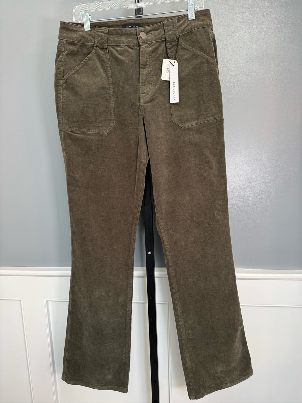 Sanctuary NWT Corduroy Flare Utility Pants Olive Brown Size 31